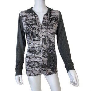 Shana K Gray and White Sweatshirt Sweater Hoody with long sleeves size XL